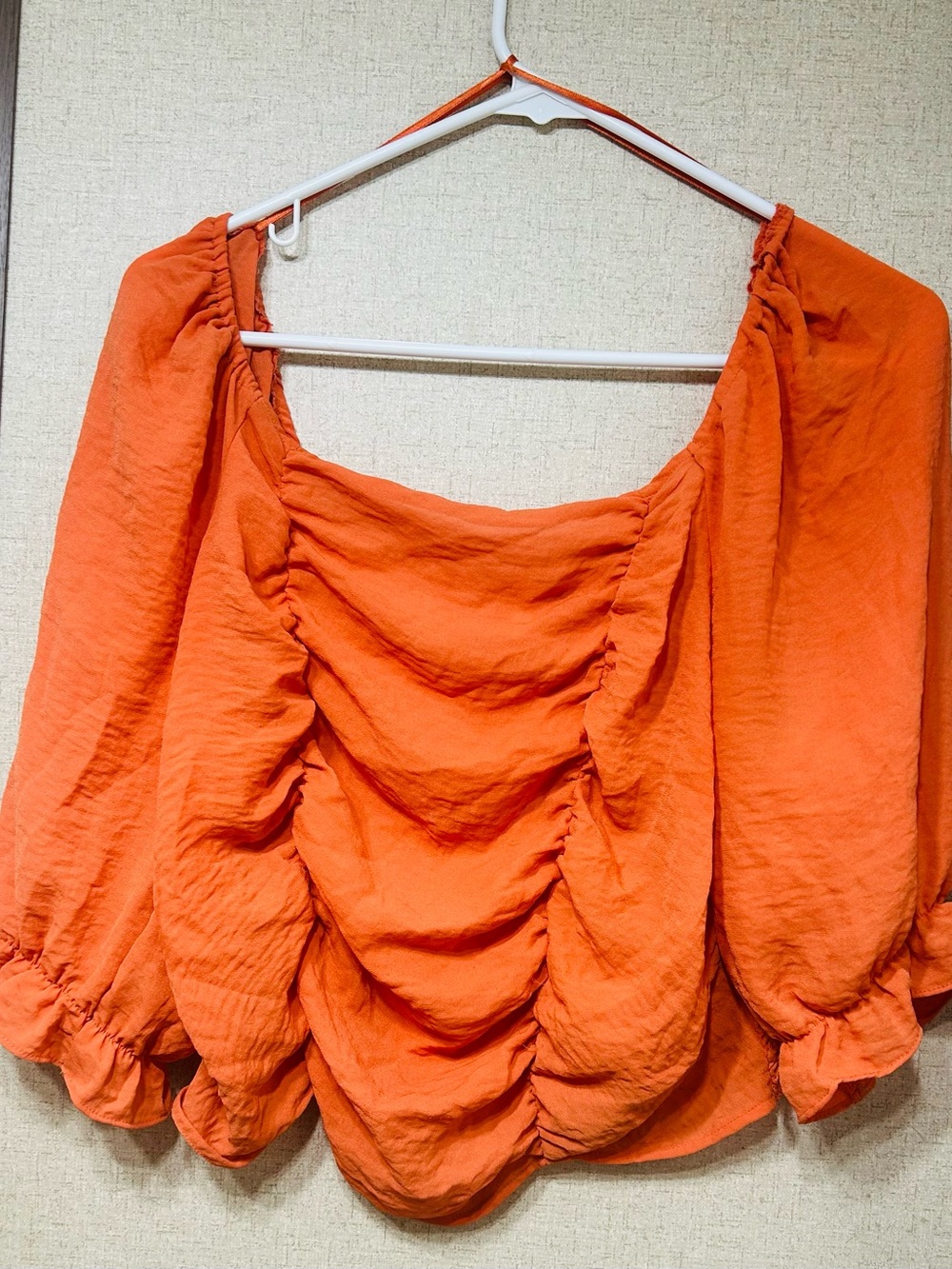 Cato Orange Ruched Puff-Sleeve Blouse